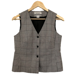 Glen Check Vest Waistcoat Vintage 90s V-Neck Size 6 Petite Nine & Co.